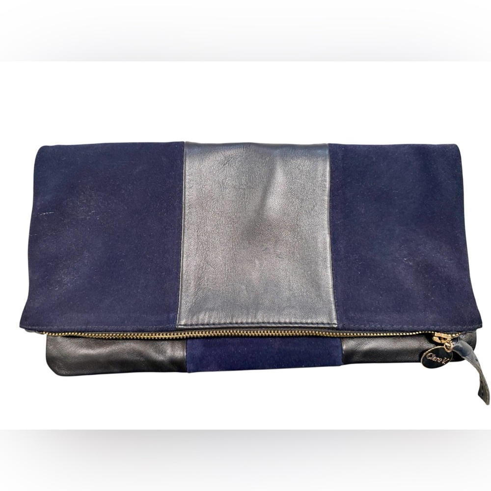 Clare V Blue Suede + Soft Leather Clutch